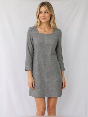 ZARA 3/4 Sleeve Linen Blend Shift Dress Casual Career Summer Gray Size Medium